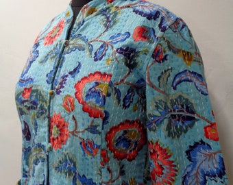 Kantha Quilted Jackets Indian Cotton Jacket Women Quilt Jacket Reversible Floral Jacket Reversible Ladies Winter Cotton Blazer