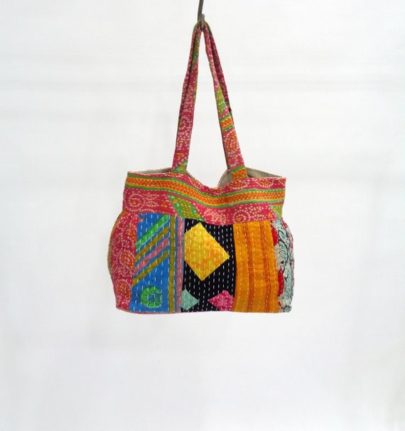 Handmade Multicolor Kantha Bag/Vintage Cotton Kan… - image 3