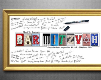 Bar Mitzvah guest book for Bar Mitzvah Favors, Bar Mitzvah guestbook, Bar Mitzvah Card, Bar Mitzvah sign in Board, Bar Mitzvah Decor "B"