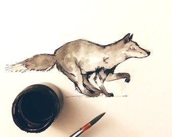 Pen and ink fox illustration print
