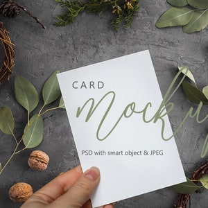 5x7" Chistmas card mockup, hand held Card mockup, Christmas mockup, Minimalist empty white card, high res PSD file with smart layer