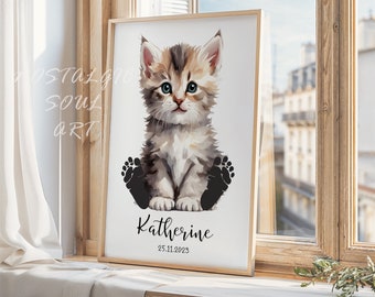 Custom Kitten Footprint Art, Nursery Keepsake (PDF File)