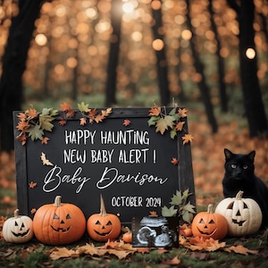 Halloween Pregnancy Announcement Digital, Spooky Gender Neutral social media editable October baby reveal