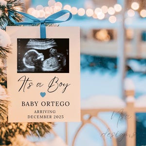 Christmas Pregnancy Announcement Baby Boy due in December, Christmas baby reveal, editable template for social media, train baby
