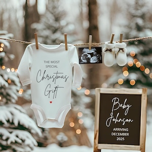 Christmas baby Announcement Template Due in December Gender neutral baby reveal, Snow baby, Social media editable template
