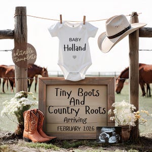 Country pregnancy announcement digital, Cowboy baby announcement, Neutral baby reveal Pregnancy Announcement Social media facebook instagram