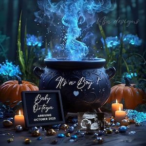 Halloween Pregnancy Announcement Digital, Magical Boy baby announcement Social media Magical announcement Spooky baby