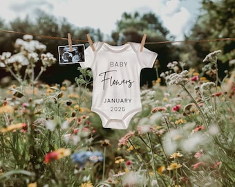 Outdoors pregnancy announcement digital gender neutral, Wildflower Pregnancy Announcement (Digital)