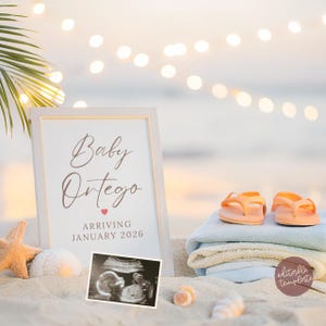 Beach Pregnancy Announcement Template, Neutral baby Announcement, Nautical Baby Announcement, Instant Download, Editable Template Canva