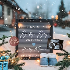 Christmas Baby Boy Pregnancy Announcement, Due in December Baby boy reveal, Snow baby Announcement, Winter Baby Announcement Christmas theme
