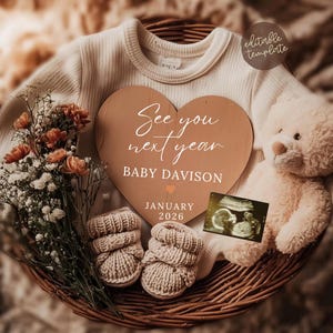 Baby Announcements Next year, See you Next year, Simple 2026 pregnancy announcement, New year baby reveal, editable template social media