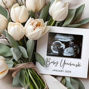 Frühlings-Schwangerschaftsankündigung, digitale Babyankündigung Tulpen, geschlechtsneutrale Babyvorlage, Social Media Reveal, Frühlings-Baby-Enthüllung