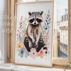 Baby Animal Footprint, Raccoon print for baby keepsake, nursery art, first birthday, baby shower gift, PDF file, instant digital download
