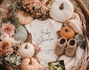 Digital Pregnancy Announcement, October baby Reveal, fall due date, Gender Neutral (Editable Canva Template)