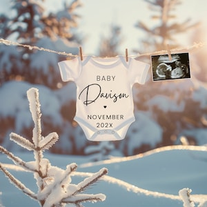 Winter Baby Reveal Schwangerschaftsankündigung Dezember, Winter Baby, geschlechtsneutrale Schwangerschaftsankündigung, bearbeitbare Vorlage für soziale Medien