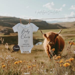 Country pregnancy announcement digital, Neutral Country Highland Cow Digital Pregnancy Announcement, Western Pregnancy Announcement digital