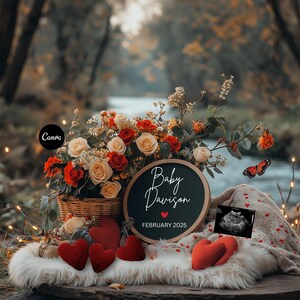 Digital Valentines Pregnancy Announcement, Unique Valentine&#39;s day baby announcement, Simple neutral baby, February baby, river baby