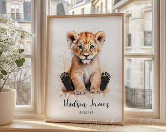 Dierlijke voetafdruk baby, gepersonaliseerde voetafdruk baby op dieren, decor babyjongen, voetafdruk kunst jongen, digitale download