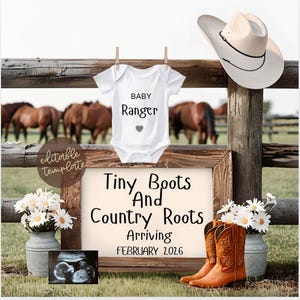 Country pregnancy Announcement Digital Cowboy baby announcement, Rodeo Neutral baby reveal Pregnancy reveal Social media facebook instagram