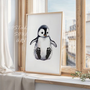 Huella de pingüino bebé, primera huella del bebé, recuerdo de huella de animal bebé, arte infantil, regalo de baby shower, descarga instantánea