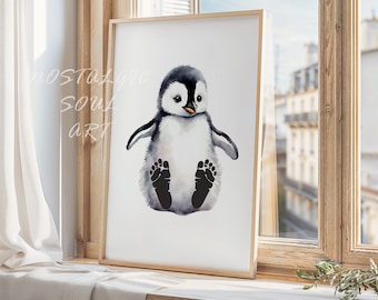 Pinguïn babyvoetafdruk, baby&#39;s eerste voetafdruk, baby dierlijke voetafdruk aandenken, kinderkamerkunst, babyshowercadeau, instant download