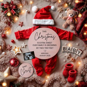 Faire-part bébé prévu pour décembre 2025, Faire-part de naissance, Révélation bébé, Révélation sur les réseaux sociaux, Thème de Noël, Non sexiste
