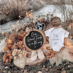 Baby announcements Grand Finale, Fall baby Pregnancy Announcement October November baby reveal, digital gender neutral, Autumn baby