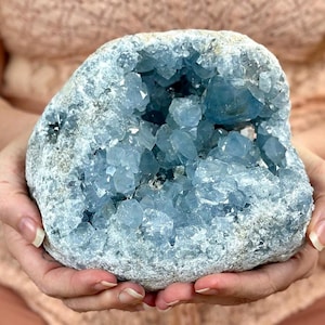Celestite Geode Cluster: Madagascar Blue Crystals, Angel Stone, Spiritual Decor
