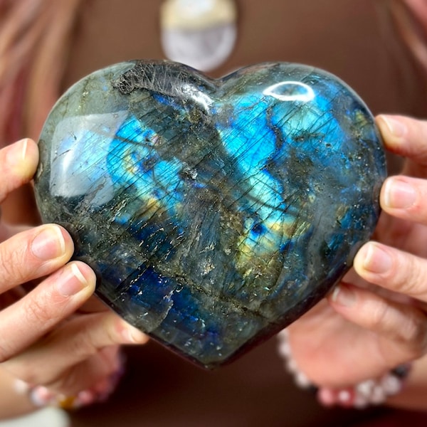 Flashy Labradorite Crystal Heart from Madagascar, Natural Polished Heart Carving, Purple & Blue Labradorite, Healing Crystal Gift For Her