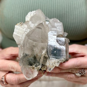 Himalayan Quartz Cluster with Chlorite – Healing Crystal for Spiritual Growth, Energy Protection & Balance, Lemurian Crystal Statement Piece