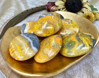 Bumblebee Jasper Pocket Stone, Natural Polished Yellow Jasper Soap Stone, Healing Crystal Gift For Her