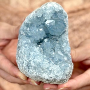 Madagascar Celestite Geode Cluster: Sky Blue Healing Crystals, Spiritual Decor