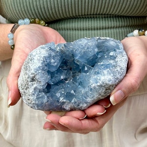 Natural Celestite Geode Specimen from Madagascar - Stunning Healing Crystal Geode with Sparkling Blue Druzy Interior