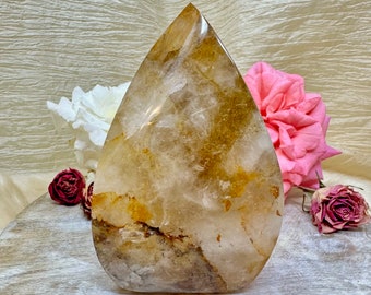 Golden Healer Flame, Hematoid Quartz Freeform, Golden Healer Quartz Healing Crystal, Yellow Hematoid Quartz