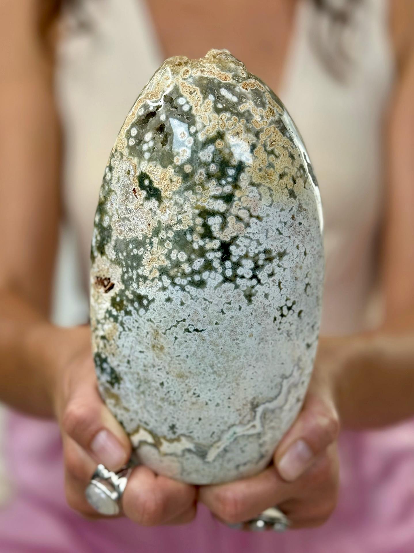 輝くドゥルージー入りオーシャンジャスパー フリーフォーム