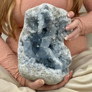 Large Celestite Geode from Madagascar – Deep Blue Celestine Cluster with XL Crystals | Angelic Energy, Soothing Decor, Collector Piece