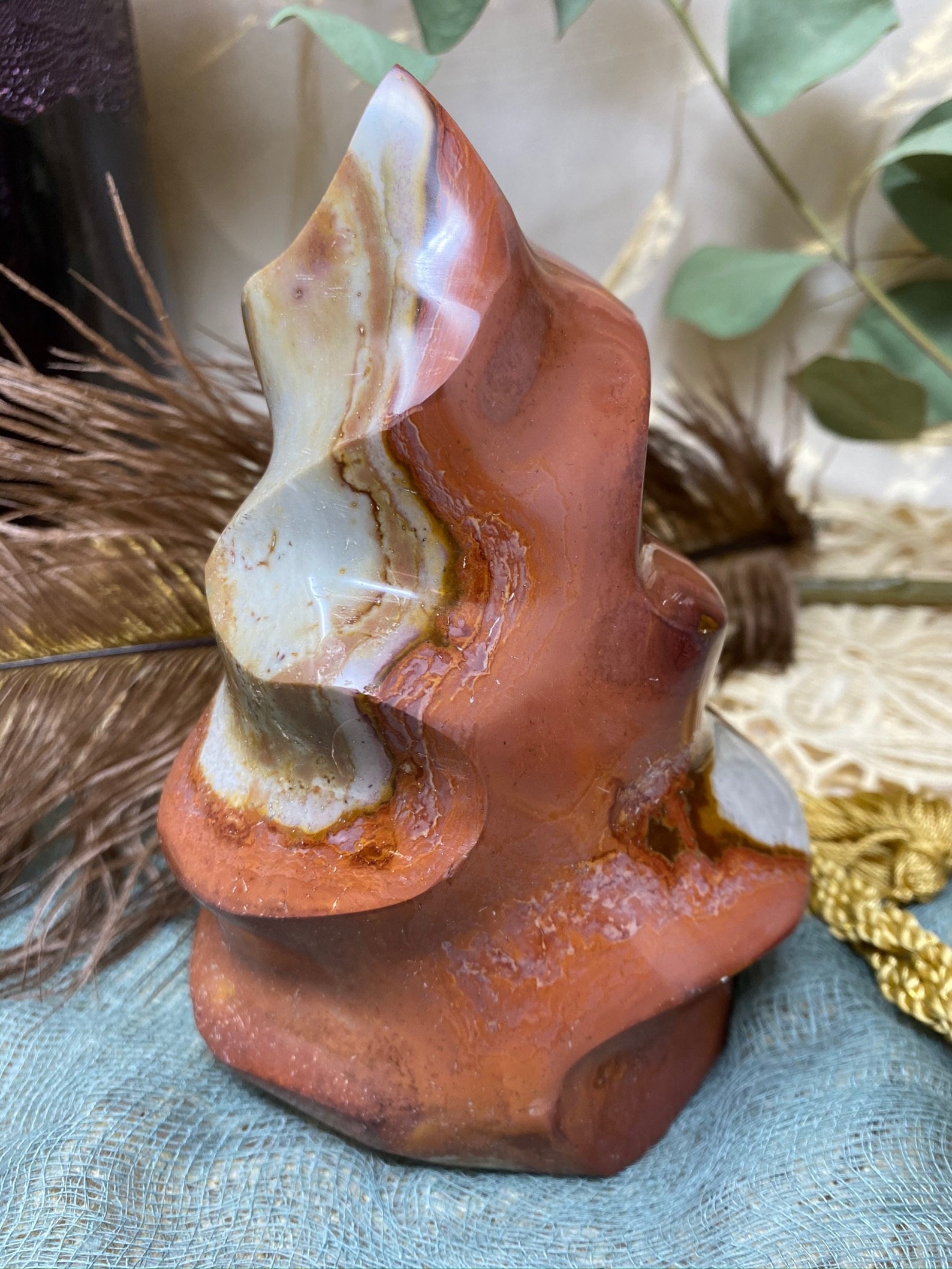 Red Polychrome Jasper Flame Carved Jasper Flame Polished Etsy