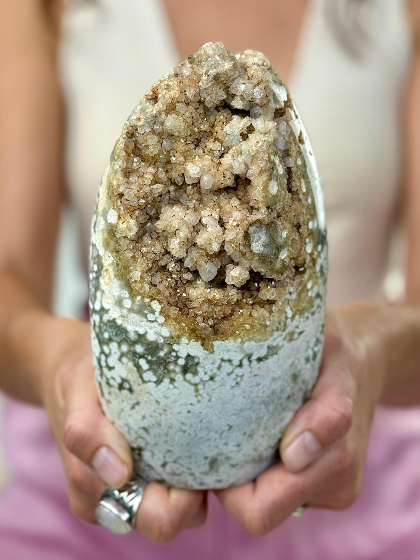 輝くドゥルージー入りオーシャンジャスパー フリーフォーム