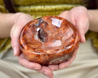 Grande ciotola in corniola del Madagascar • Vaso in agata lucida • Pezzo da esposizione in cristallo rosso intenso