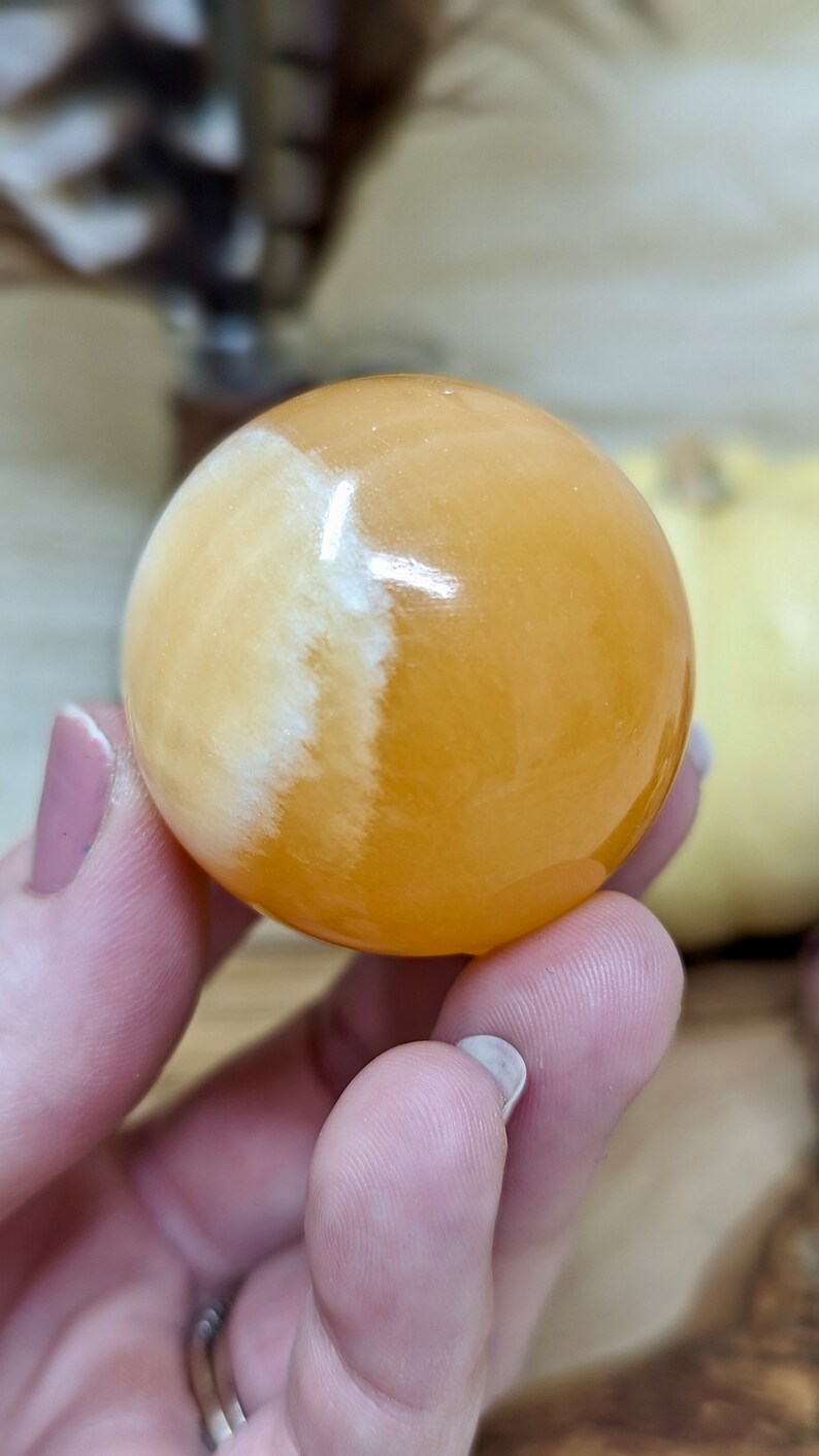 Vibrant Orange Calcite Sphere, Natural Polished Crystal Ball, Healing Crystal Gift For Her image 2