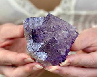 Purple Fluorite Crystal Specimen: Raw Cubic Formation, Healing Stone