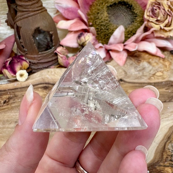 Clear Quartz Crystal Pyramid w/ Rainbows, Polished Brazilian Quartz Specimen, Metaphysical Gift For Her, Natural Home Decor