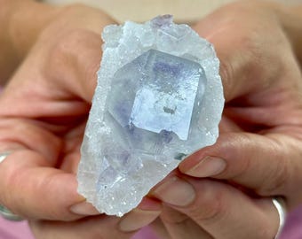Blue Fluorite on Quartz Specimen | Purple-Green Cubic Crystal – Zhejiang Province, China