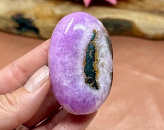 Pink Aragonite Palm Stone with Natural Veins • Heart Chakra Crystal of Emotional Healing