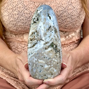 Madagascar Ocean Jasper Crystal Freeform – Natural Orbicular Swirls & Sparkling Druzy – Polished Healing Stone for Meditation and Display