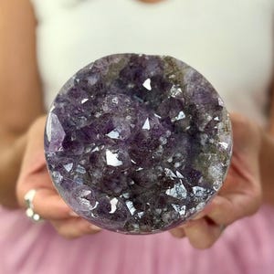 Large Amethyst Geode Sphere with Deep Purple Crystals and Polished Moss Agate Back – Collector Quality Crystal Ball