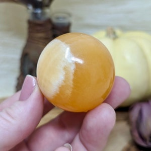 Vibrant Orange Calcite Sphere, Natural Polished Crystal Ball, Healing Crystal Gift For Her image 1