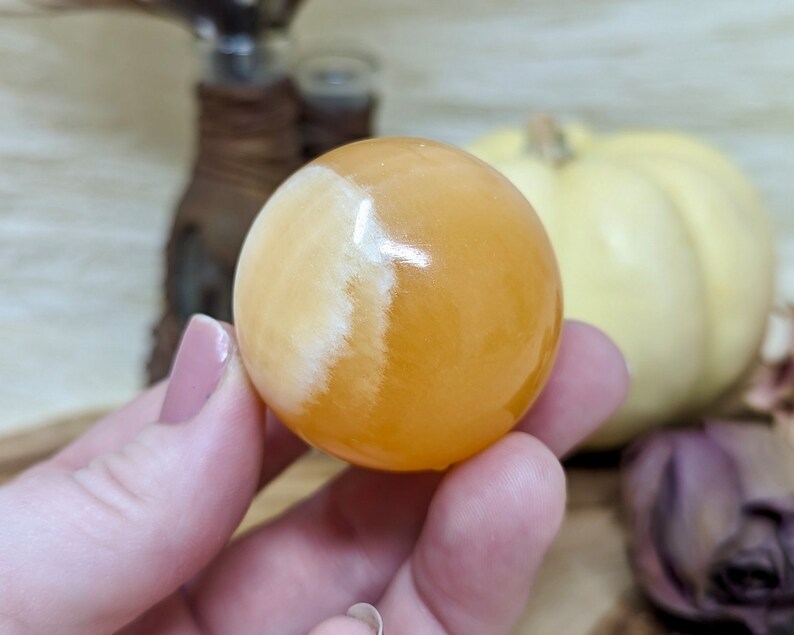 Vibrant Orange Calcite Sphere, Natural Polished Crystal Ball, Healing Crystal Gift For Her image 1