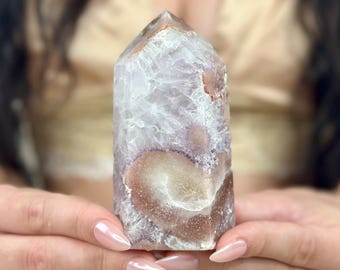 Pink Amethyst Tower with Crystal Pocket | Brazilian Druzy Point with Soft Rose Banding