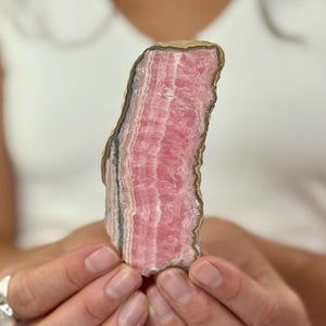 Argentinian Rhodochrosite Slab • Vibrant Pink Banded Slice • Collector Mineral & Heart Healing Crystal